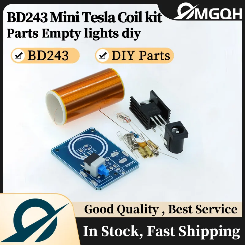 BD243 Mini Tesla Coil Kit Magic Props DIY Parts Empty Lights Technology Diy Electronics BD243C