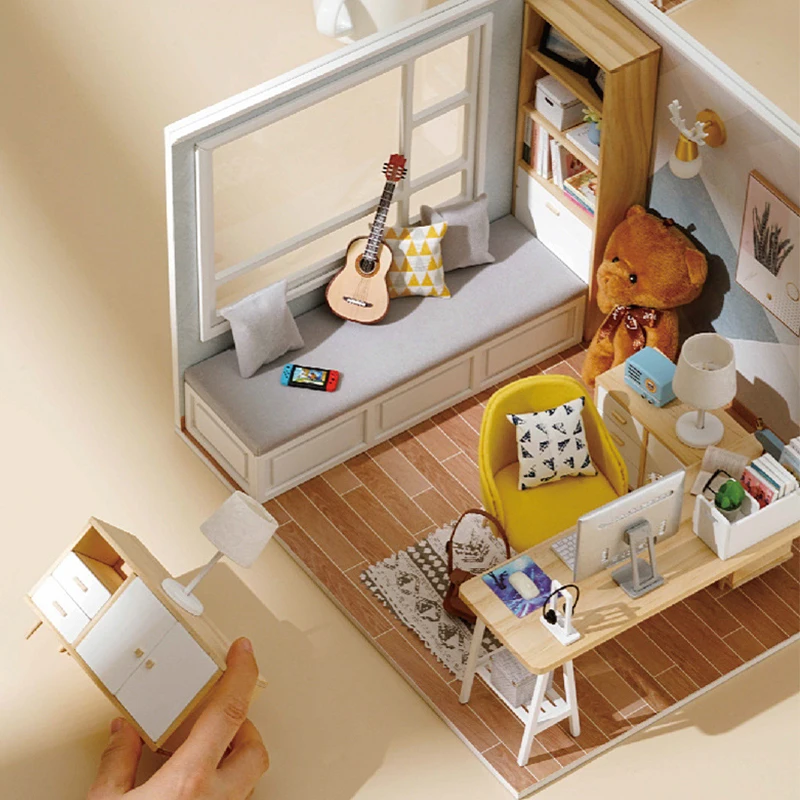 DIY Wooden Mini Doll House 3D Puzzle Assemble Building Model Toys Home With Furniture Lighting For Toy Birthday Gifts Dollhouse