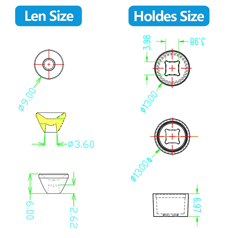 5-100pcs 3030 XPE 3535 led Lens 13mm 10 20 45 60 90 Degree Holder For 1W 3W 5W 3030 3535 XPG2 Emitter Plano Reflector Collimator