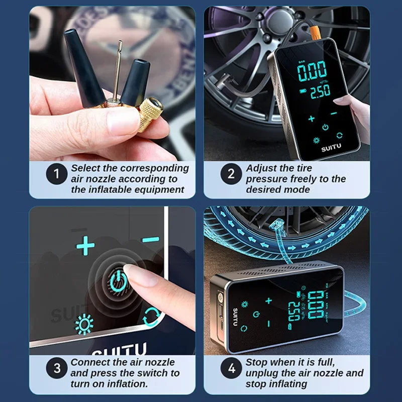 Car Air Compressor Mini Wired/Wireless Digital Touch Large Screen Electric 150PSI Air Pump Inflator For Car Motorcycle Bike