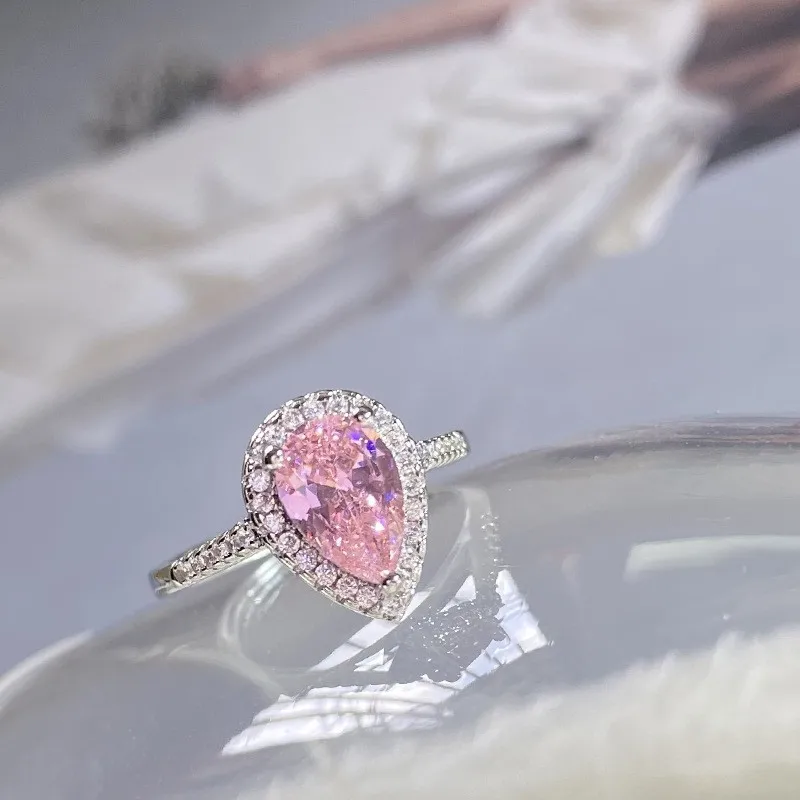 Silver ring female minority super flash snowflake cut water drop color zirconium fashion elegant party dinner lady ring