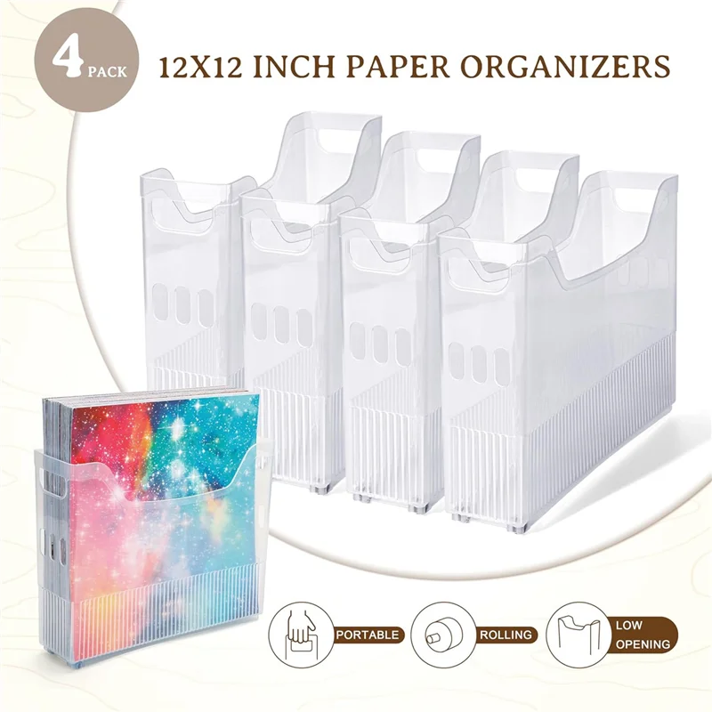 4X Scrapbook Paper Storage With Wheels,Plastic Scrapbook Storage Bin For Holding 12 Inch X 12 Inch Paper,Scrapbook Paper Durable