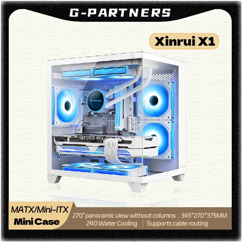G-PARTNERS Xinrui X1 PC Case M-ATX Mini-ITX No A-Pillar Panoramic Sea View Room 240 Water-Cooled Mini Panoramic Computer Case