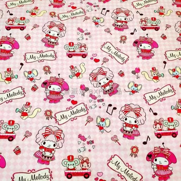 1Yard Sanrio My Melody Chequer 100% Cotton Fabric for Girl Clothes Hometextile Cushion Cover Backpack Needlework DIY