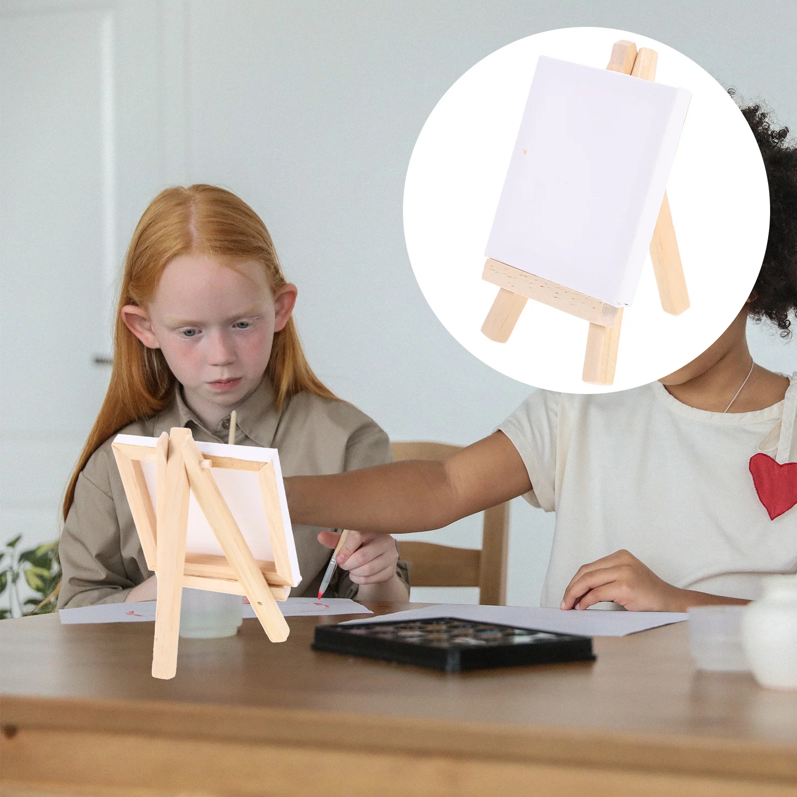 

6 set Wooden Easel Set Mini Canvas Stretched Board Oil Artwork Kids Painting Portable Craft Gift Hobby Decor Supplies