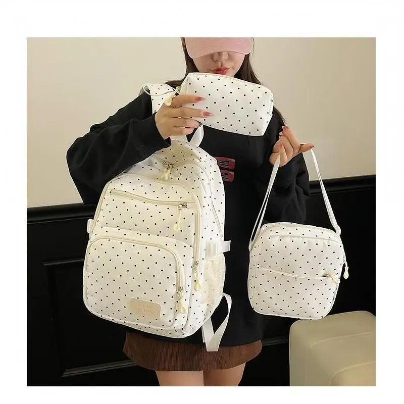 Nylon-Rucksack-Set mit Polka Dots, mehrere Fächer, Reißverschluss, Mädchen-Rucksack-Set, Aufbewahrung von Schreibwaren, Studentenrucksack, Mädchen-Geschenke – Detail 14