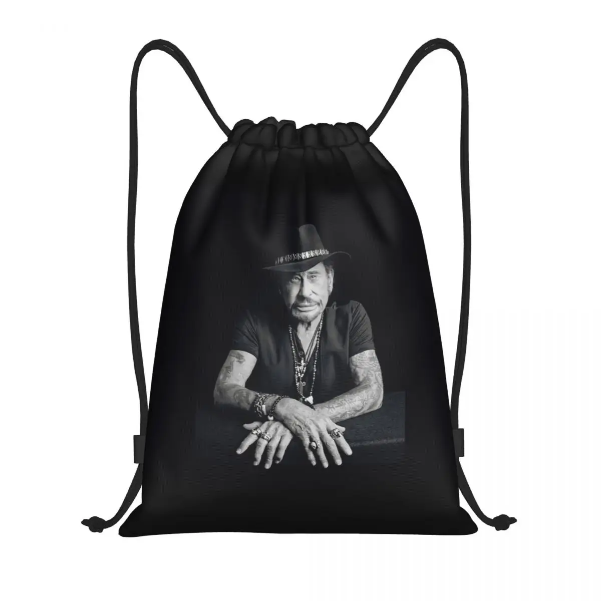 Music Singer Johnny Hallyday Drawstring Backpack Women Men Sport Gym Sackpack Portable French Rock Shopping Bag Sack