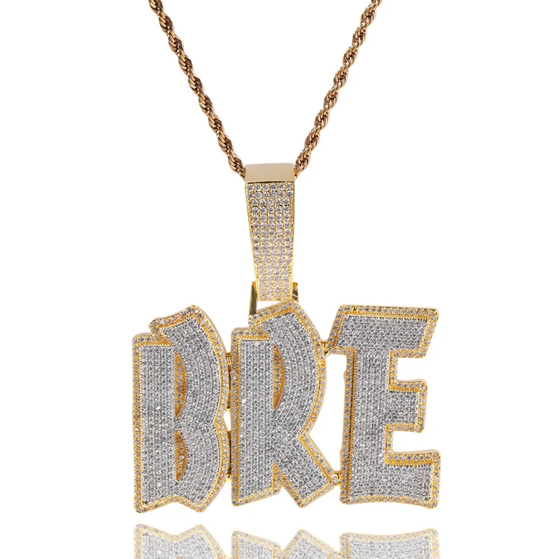 

Custom Splice Personality Big Letter Name Pendants Necklaces for Men Hip Hop 5A+ CZ Stone Paved Bling Iced Out Rapper Jewelry