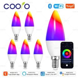 Tuya WiFi E14 Candle Lamps App Control Smart Bulb Bluetooth 5W RGB+C+W AC 220V Room Group Crystal Lamps Works with Alexa Google