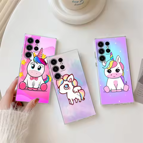 Cute Unicorn Cartoon Rainbow Phone Case S25Ultra For Samsung Galaxy S25 S24 S23 S21 Ultra S20 FE S22 Plus A35 A55 5G Clear Cover