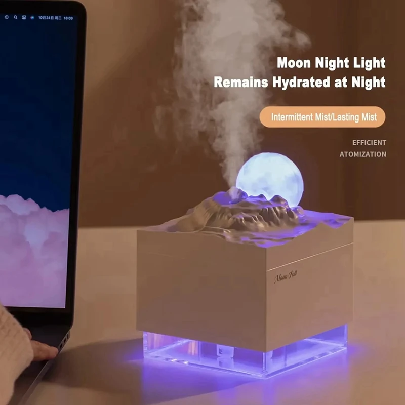 ABAE-Penyebar Aroma Pelembap Udara Kabut Dingin Lampu Bulan LED Penyebar Aroma Minyak Esensial dan Lampu Malam