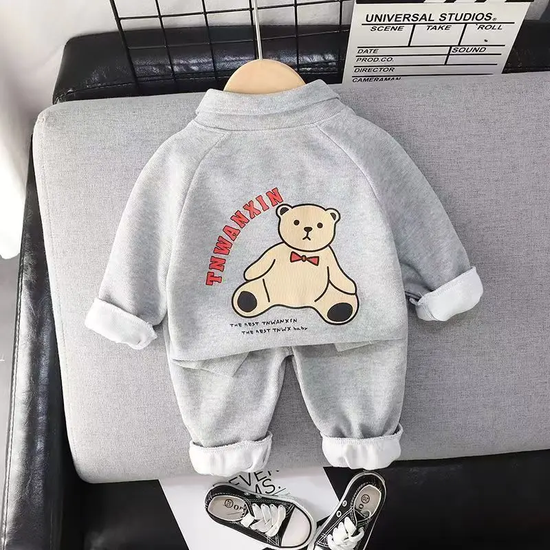 Baby-Sweatshirt-Kleidungssets 2026 Herbst Kleinkind Jungen Mädchen Süßer Bären-Print Halb-Reißverschluss Pullover+Hose 2-teiliges Kinder-Freizeit-Outfit – Detail 11