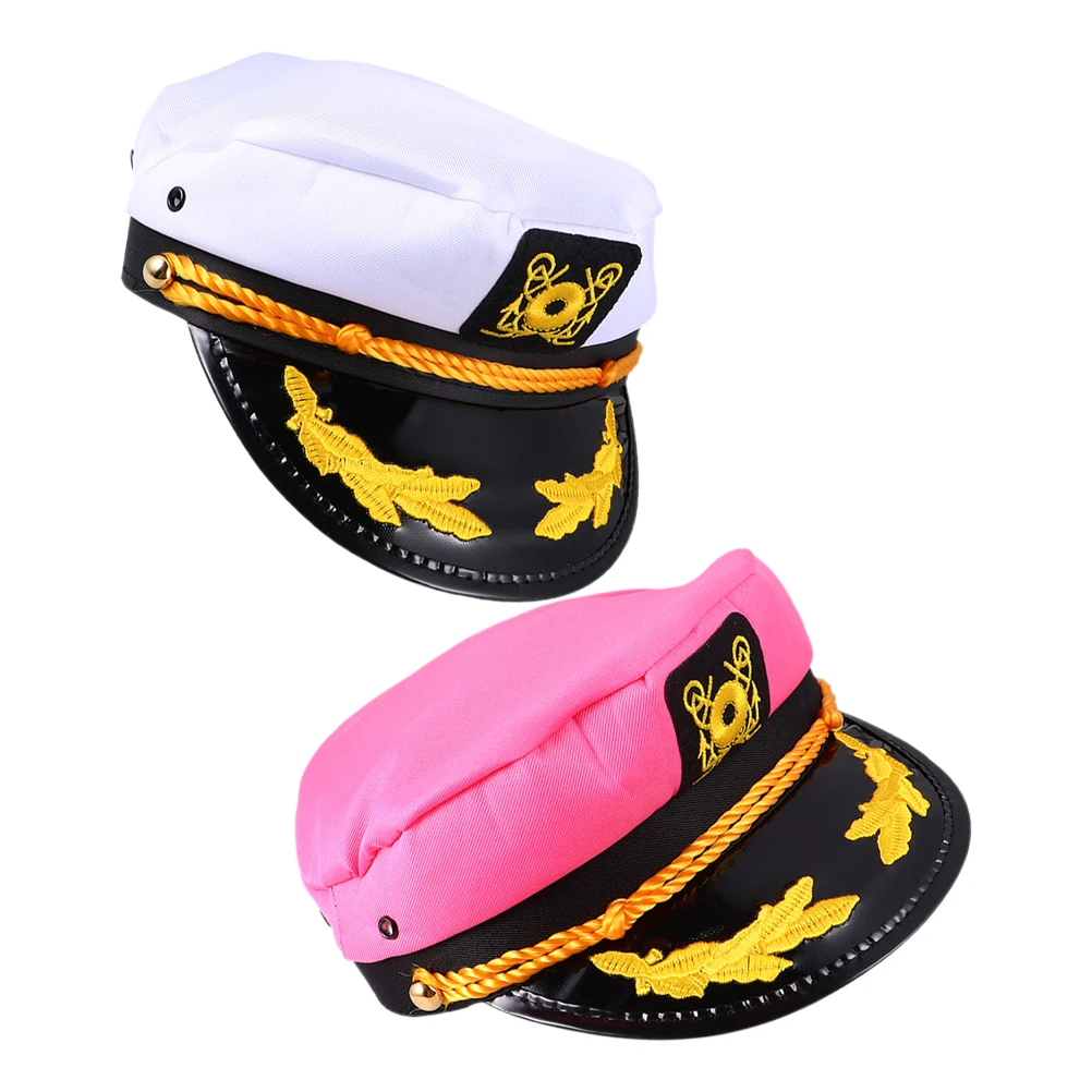 

2pcs Captain Hat Sailor Hat White Purple Party Hats Portable Lightweight Polyester Material Role Play Decorative Boat Pool