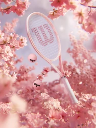 Wilson 2024 New Floral Pink Tennis Racket for Girls Beginner Full Carbon Racket Adult Advanced Racket