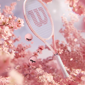 Wilson 2024 New Floral Pink Tennis Racket for Girls Beginner Full Carbon Racket Adult Advanced Racket