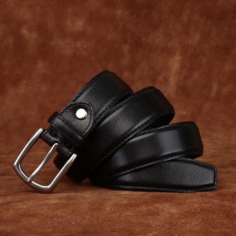 Vegetable-tanned top layer cowhide men's genuine leather belt men's simple business fashion casual vintage pin buckle belt men's