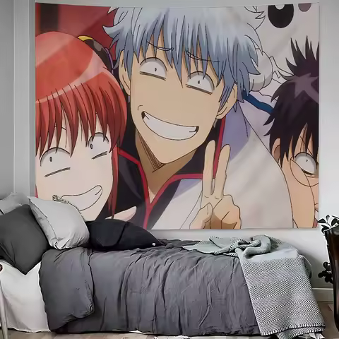 Funny Japanese GINTAMA Cartoon Tapestry Art Science Fiction Room Home Decor Wall Hanging Sheets