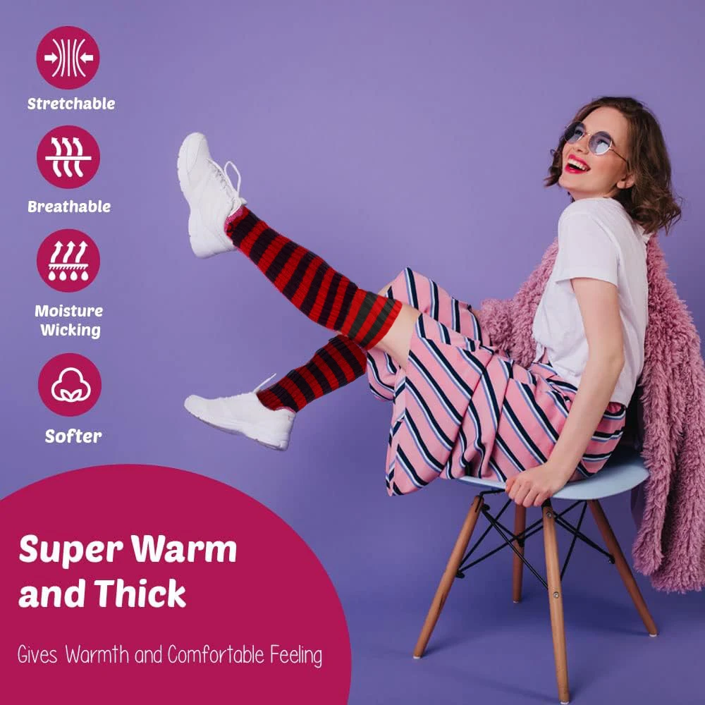 50CM Gestreifte Stricksocken für Damen, Gestrickte Beinwärmer, Gerippte Beinsocken für Party-Accessoires – Detail 7