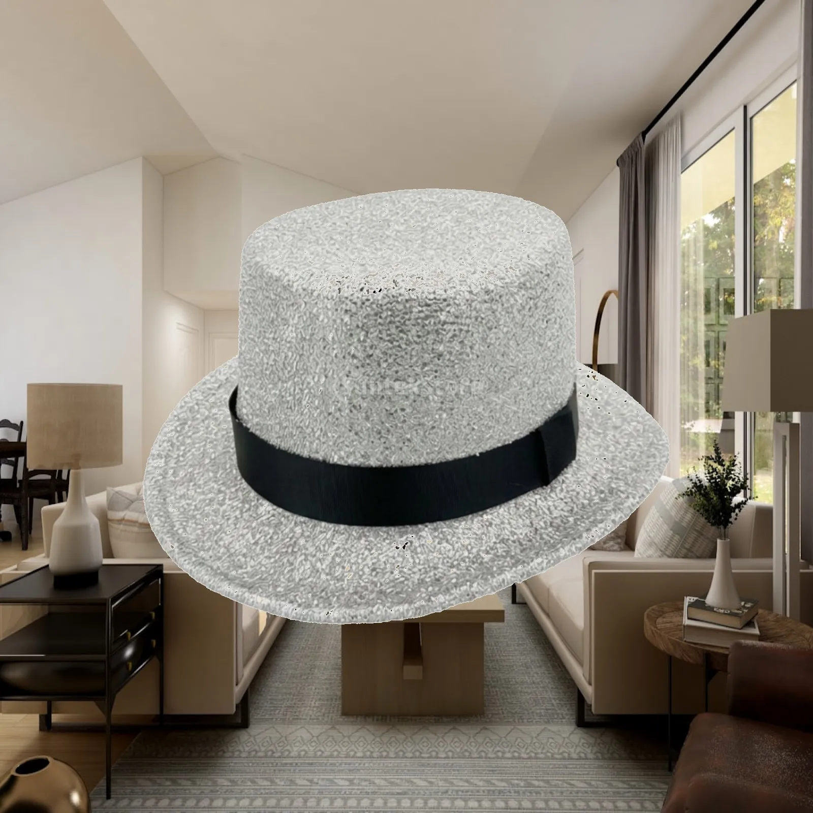 Glitter Top Hat Shiny Top Hat with Band Eye-Catching Classic for Performers, Costume Parties, Stage Performances