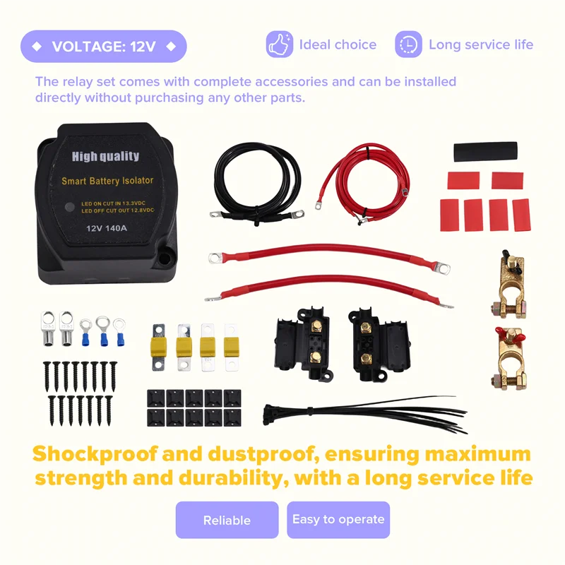 

A99F-140Amp Изолятор двойной батареи Комплект изолятора 12 В Комплект изолятора двойного аккумулятора Комплект кабелей для морской проводки Двойная батарея Автоматический Ch