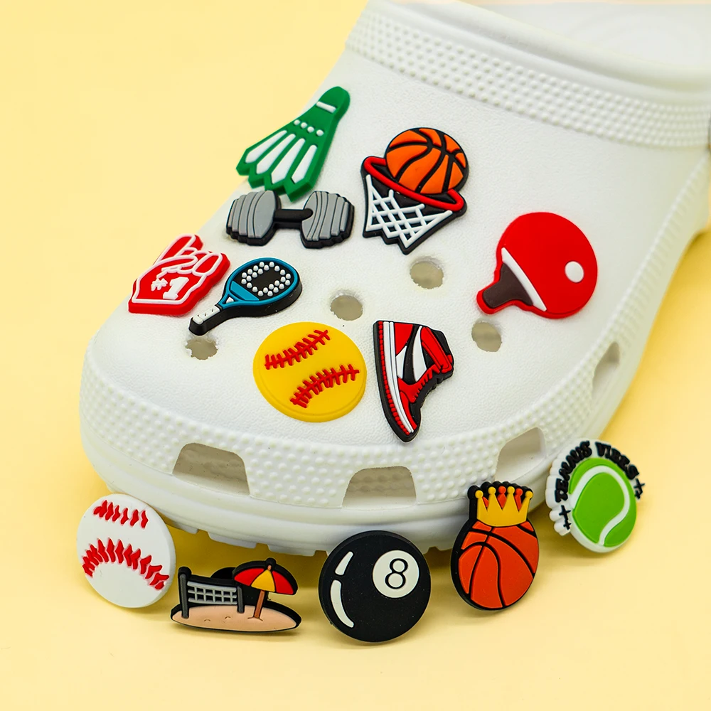 1/30pcs Sports Shoe Charms Basketball Football Tennis Shoe Decorations Baseball Rugby Snooker Pins for Men Boys Clog Buckles