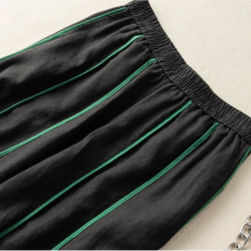 Bright Line Decoration Elastic High Waist Bloomers Loose Wide Leg Women\'s Pants Korean Fashion Ankle-Length Pants For Women 2024