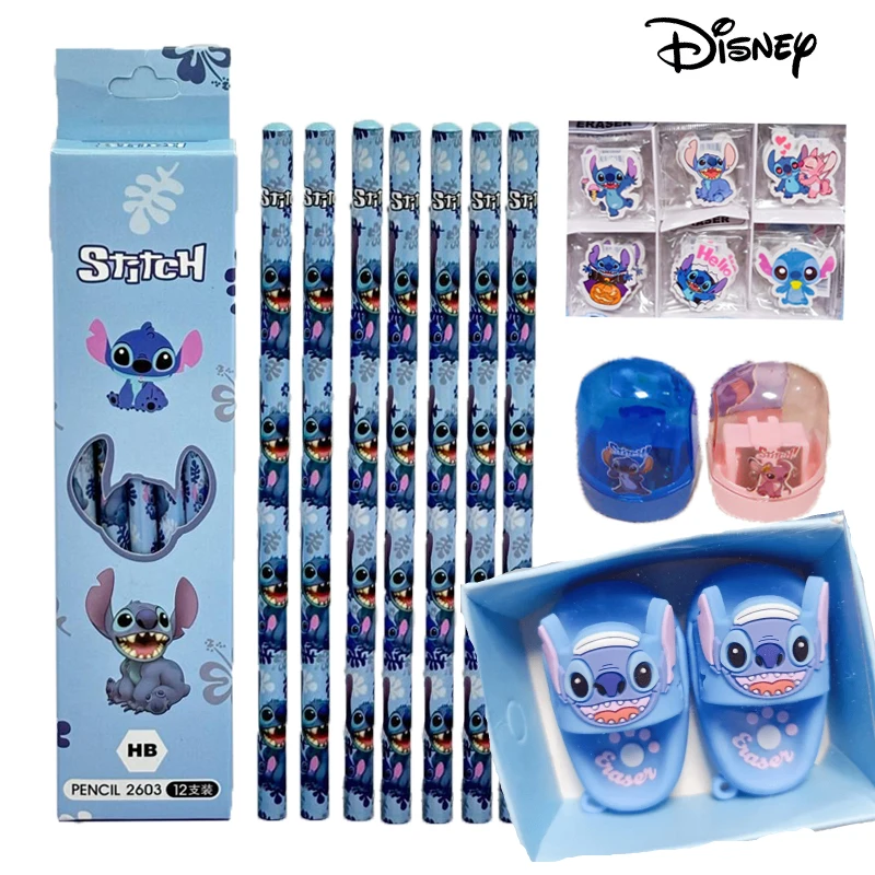 

Anime Disney Stitch Pencil Children Stationery Pen School Supplies Cute Pencil Sharpener Eraser Cartoon Stitch Dolls Toys Gifts