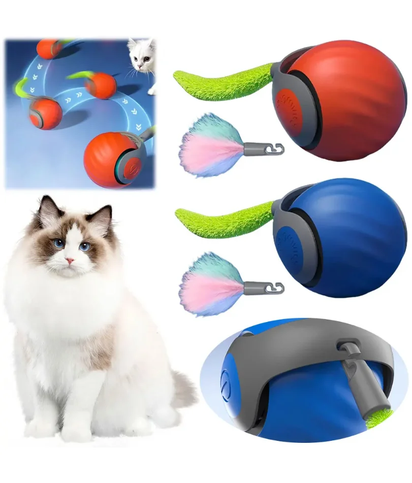 

Automatic Moving Cat Toy Ball Smart Cat Toys USB Rechargeable Smart Cat Toys Ball Speedy Tail Cat Toy Cat Interactive Ball Toys