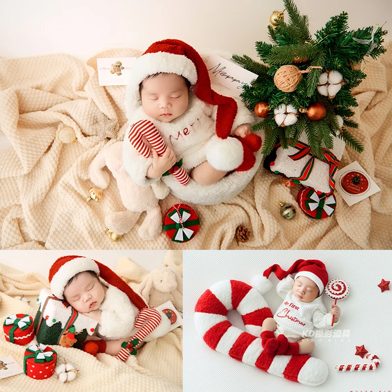 

Newborn Christmas Santa Claus Romper + Socks Newborn Photography Costume Festive Pom-pom Hat Scene Photoshoot Newborn Outfit