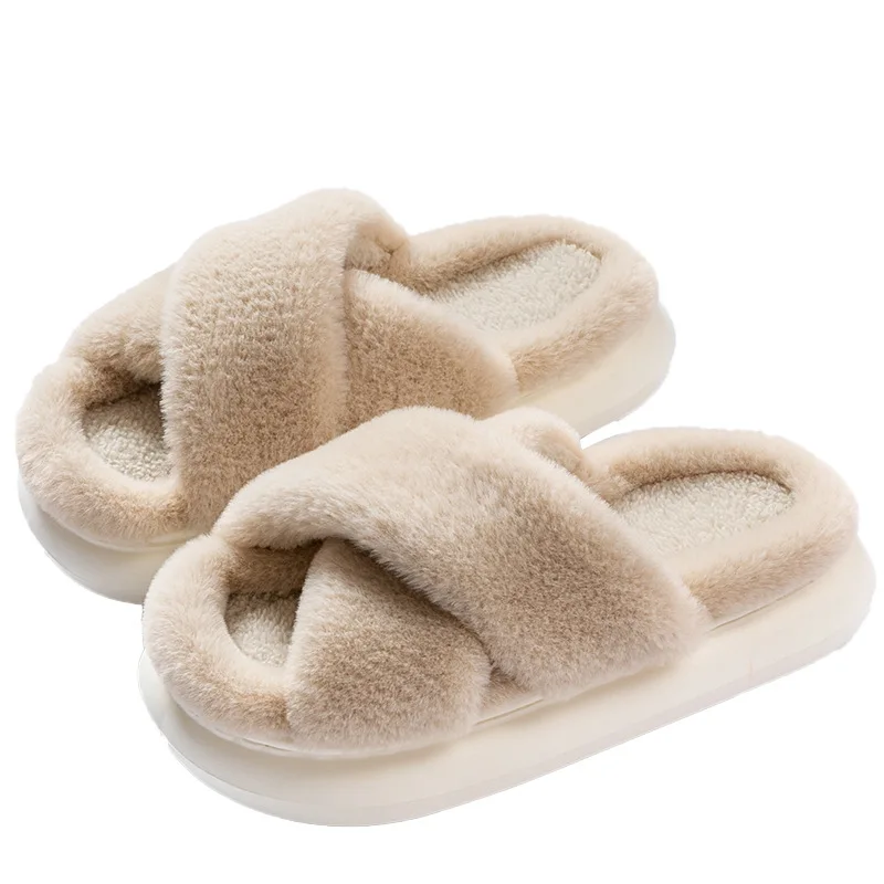 Fluffy Fur Home Slippers Women Winter 2024 New Non-slip Indoor Floor Shoes Thick Bottom Home Cotton Furry Slippers Flip Flops