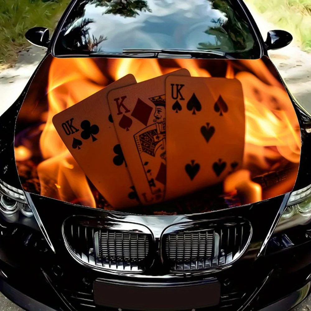 ポーカーカードk-火に燃える-車のボンネットラップ-カラービニールステッカー-トラック-グラフィック-ボンネット-自動車アクセサリー-装飾デカール-ギフト
