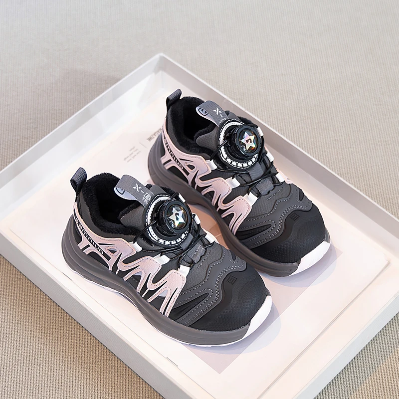 

Children's sports shoes for girls 2025 New autumn soft-soled rotating button shoes for girls, warm twice cotton