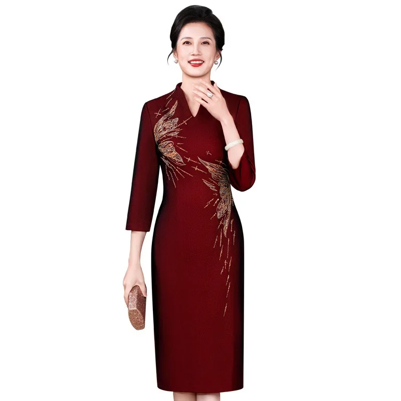 2025年春新作 美しいファッション エレガント 高級 大人女性 ウェディング トースト プレミアムドレス 花嫁の母 デイリーウェア