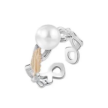 Fashion creative S925 sterling silver open ring female design light luxury gold branch jade leaf temperament French pearl ring