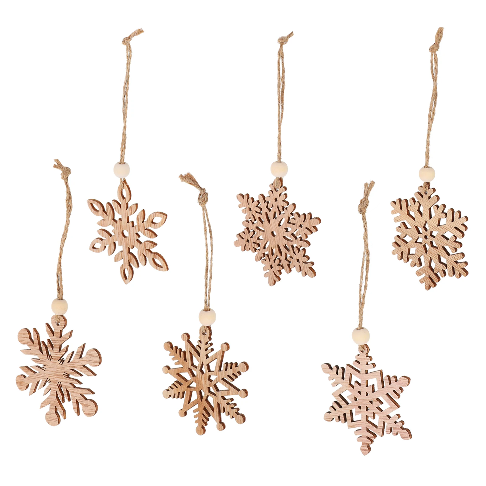 

6Pcs Wooden Christmas Tree Snowflake Pendant Hanging Ornament Xmas Decoration Snowflake Hanging Ornaments Xmas Snow Ornaments