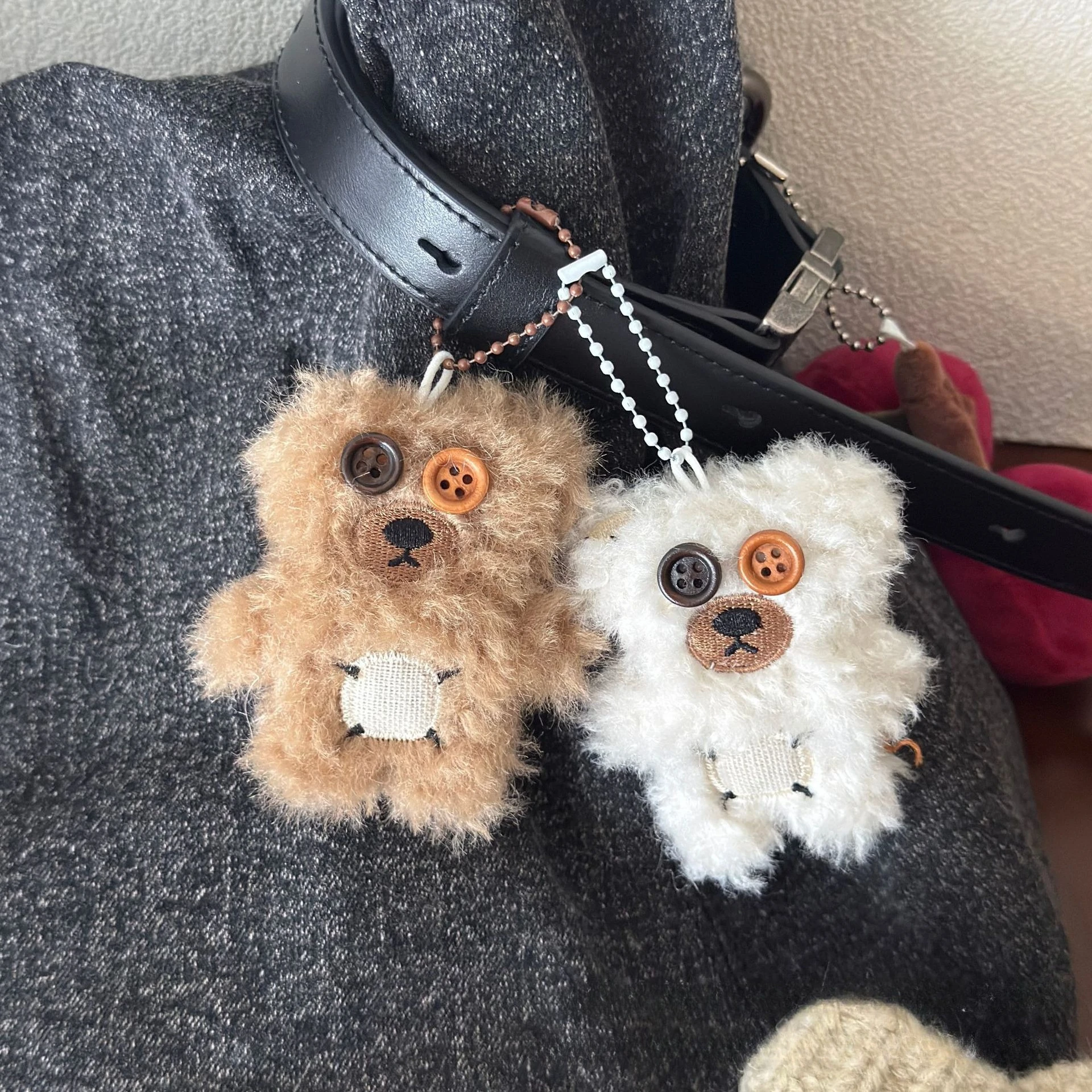 Cartoon Plush Bear Doll Keychain Cute Button Bear Doll Bag Key Chain Pendant Animal Stuffed Toys Girl Bag Pendant Children Gifts