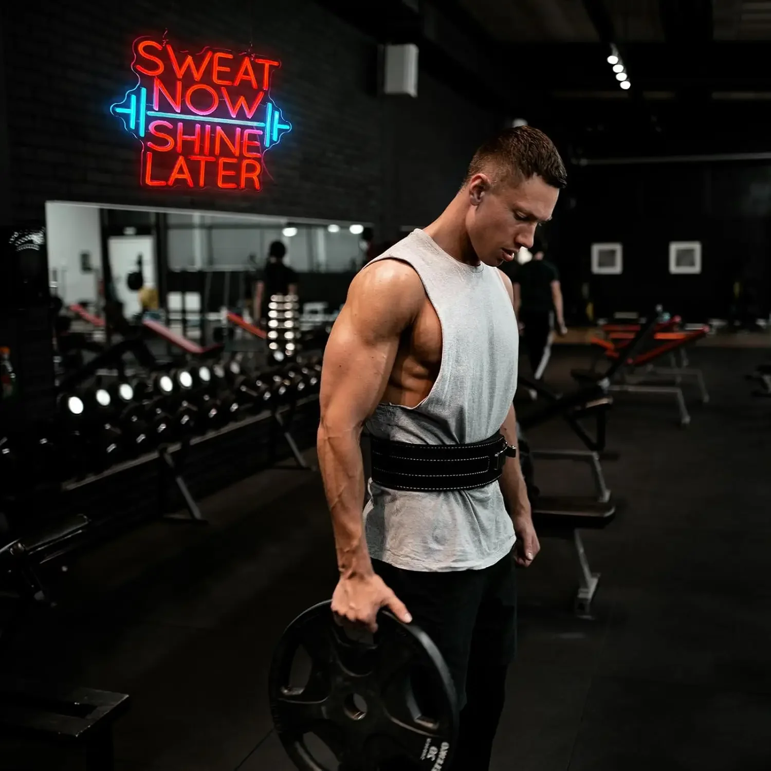 Sweat Now Shine Later Neon Sign USB Powered LED Neon Light Barbell Lifting The Weight for Gym Exercise Lifting Wall Decor