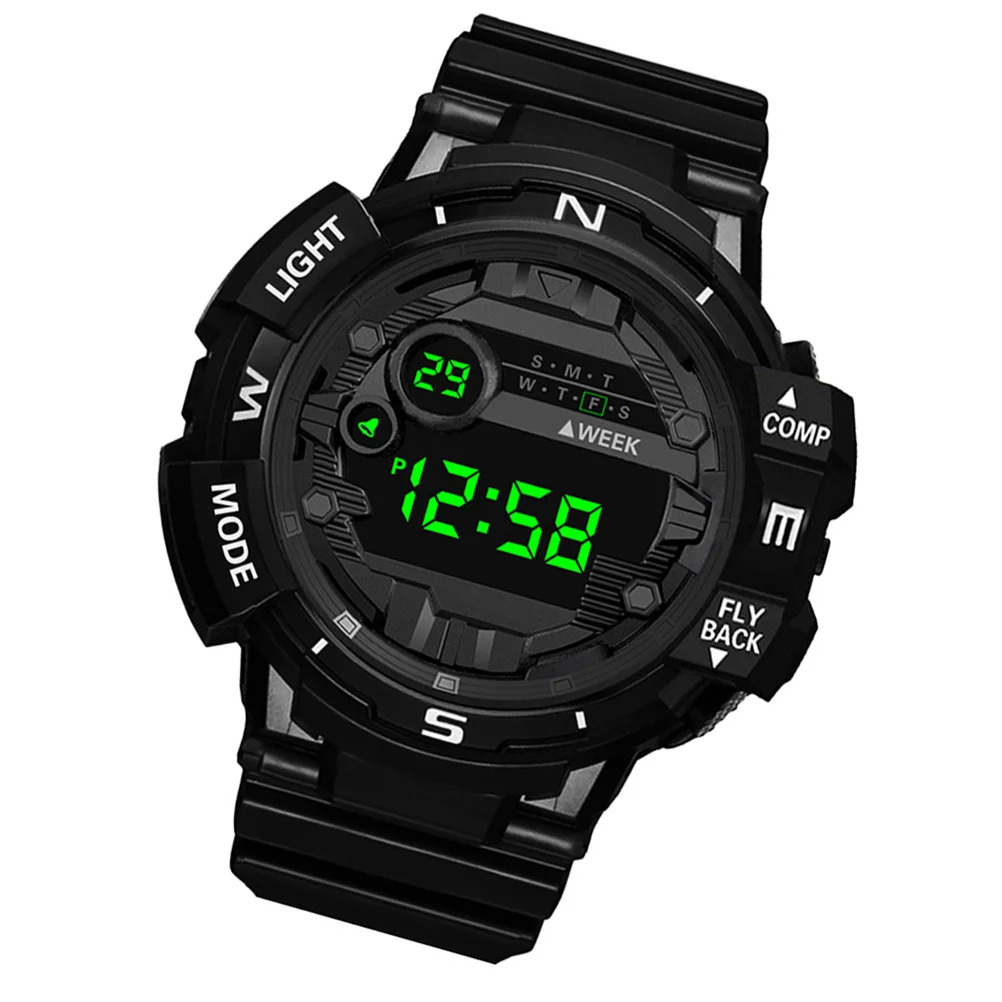 

Digital Quartz Watch Black Waterproof Electronic Sport Watch Adjustable Strap Luminous Multi-Functional Outdoor Gym Timepiece