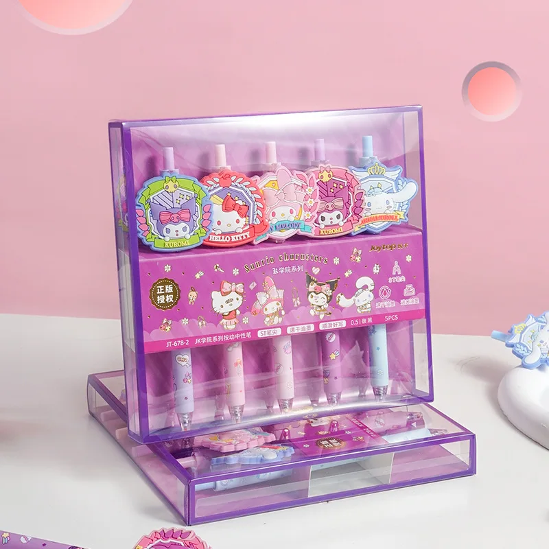 

5Pc Sanrio Hello Kitty Cinnamoroll Gel Pens Cartoon Kuromi Melody Push-Button 0.5Mm Black Pen Student Kawaii Stationery Supplies