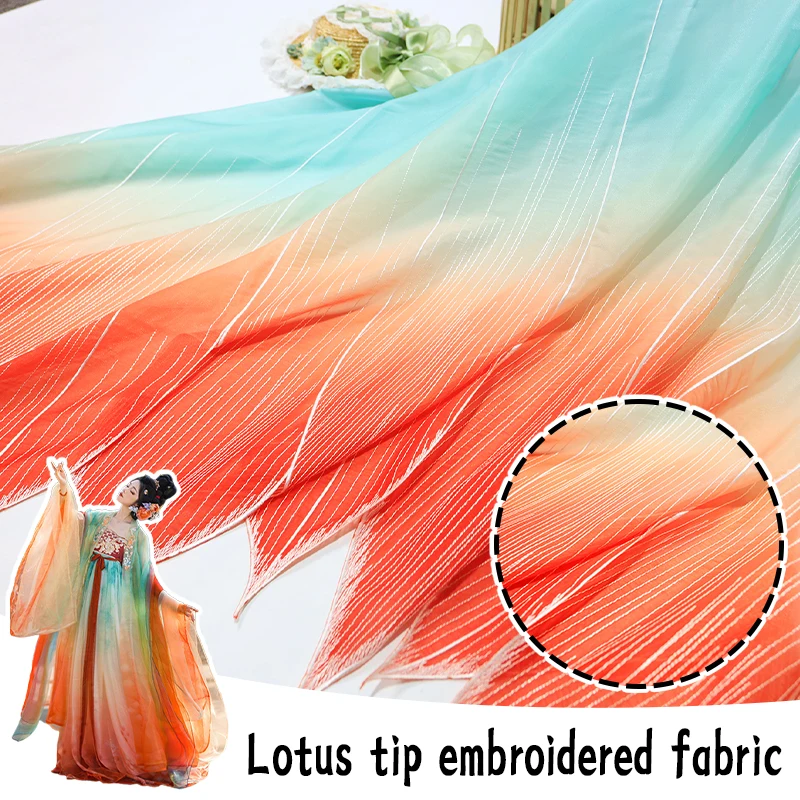 Chinese Ancient Lotus Embroidered Print Hanfu Dress Costume 0.5x1.5M Classical Hanfu Fabric For DIY Dress Shirt Dance Costume