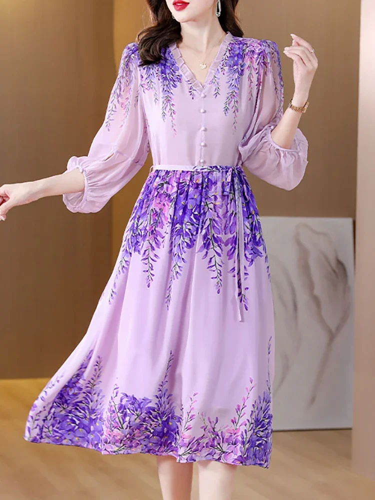 

Floral Silk Elegant Chic Women Dresses Promotion Spring Summer Party and Events 2024 Korean Bodycon J242