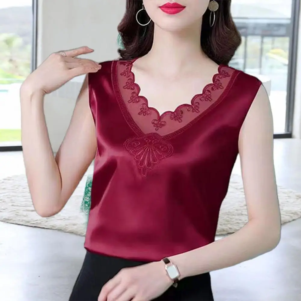 V Neck Lace Lady T-shirt Blouse Spring Women Casual Lace Tank Top Summer Blouse Sleveless Blouses Shirts Loose Tunic Blusas