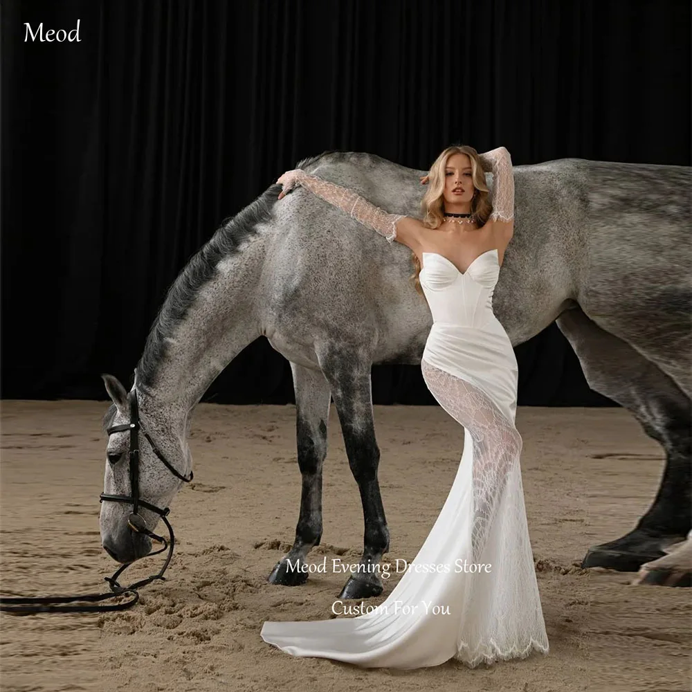 

MEOD Sexy Sweetheart Mermaid Weddings Dresses Lace Appliques Vestido De Novia Civil Long Train Backless Wedding Gown Customized