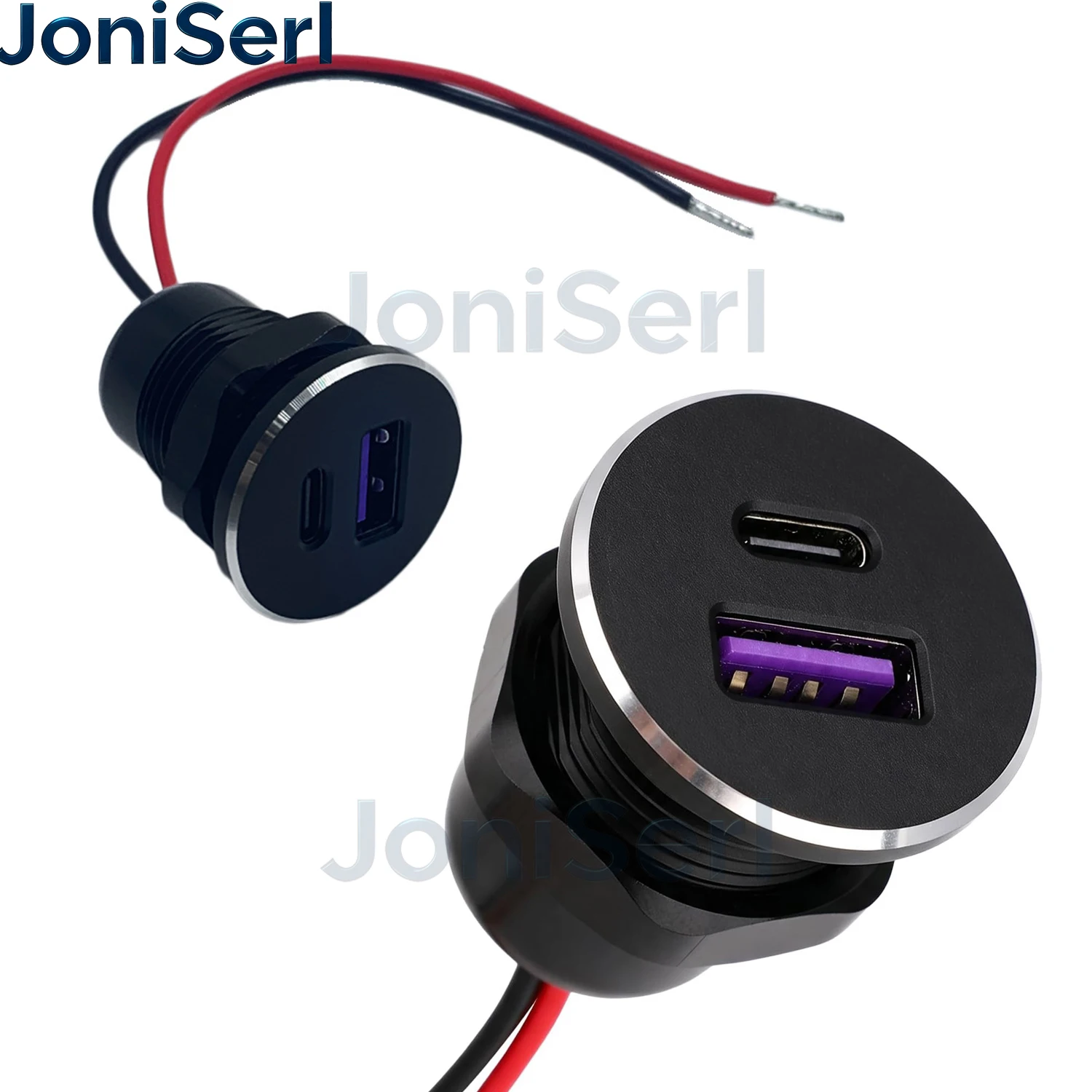 12V-24V USB Outlet Aluminum Car Charger PD30W & QC 18W Port Dual-Port Cigarette Lighter Replacement Charger Socket
