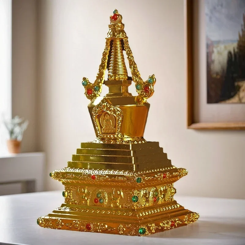 Tibetan Buddhist Decor Metal Zen Pagoda Sculpture Buddha Symbol Peace Auspiciousness Meditation Statue Home Ornament 6.7 Inches