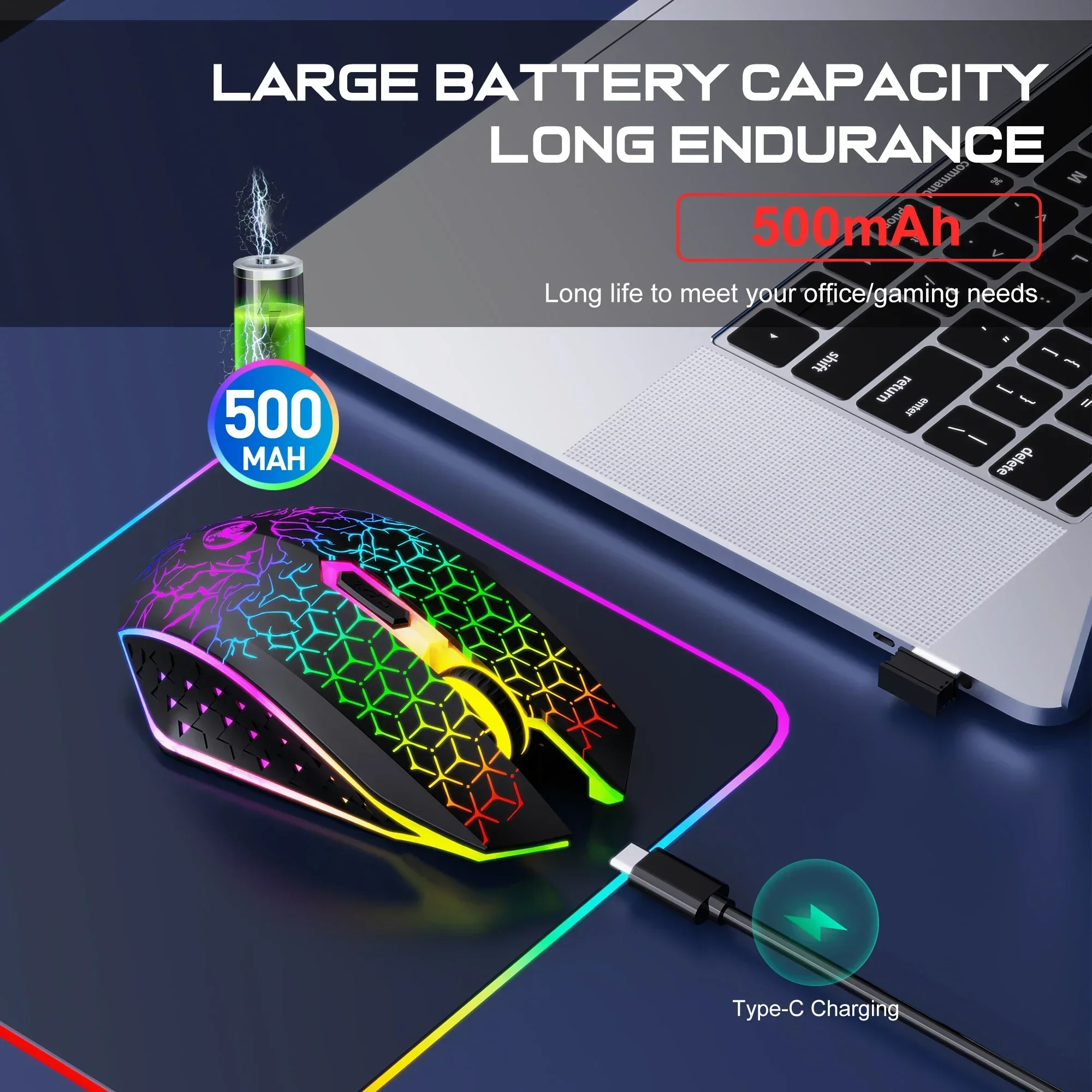 

ZLRLMHY 2024 New Laptop Charging Gaming Mouse, 1600DPI RGB Backlit Mute Button Ergonomic 500mAh T34 6D Dual Wireless Mouse