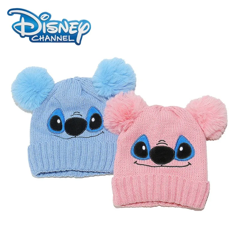 

Disney Stitch Children Knitted Hat Cartoon Cute Autumn Winter Warm Blue Pink Cap Outdoor Skiing Snowball Sports Boy Girl Gifts
