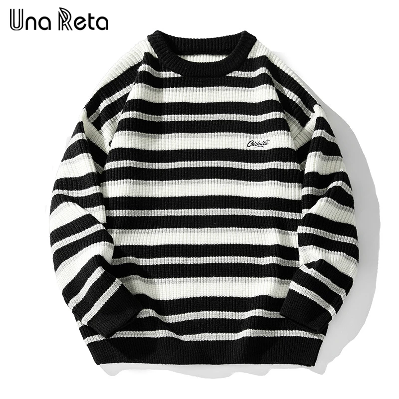 Una Reta Stripe maglione da uomo Streetwear autunno inverno Harajuku maglieria pullover top Hip Hop maglioni Unisex