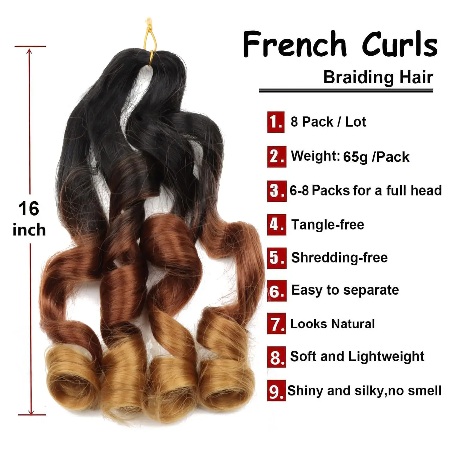 French Curl Braiding Hair 16 inch Pre Stretched Bouncy Braiding Hair Easy Braid Crochet Hair Yaki Texture Synthetic Hair