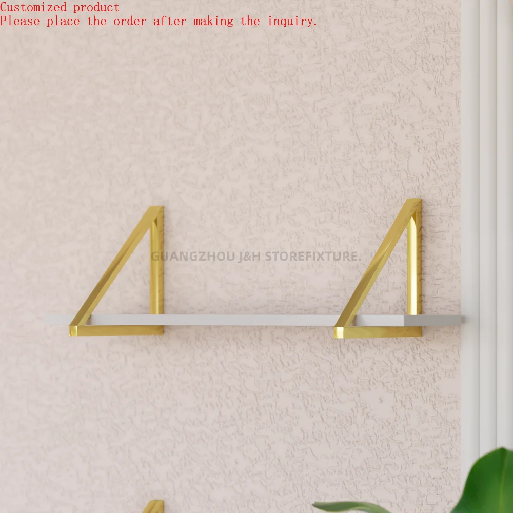 

Custom.stainless steel shoes shop wall mounting display rack gold display stand for bag display shelves for cosmetic boutique
